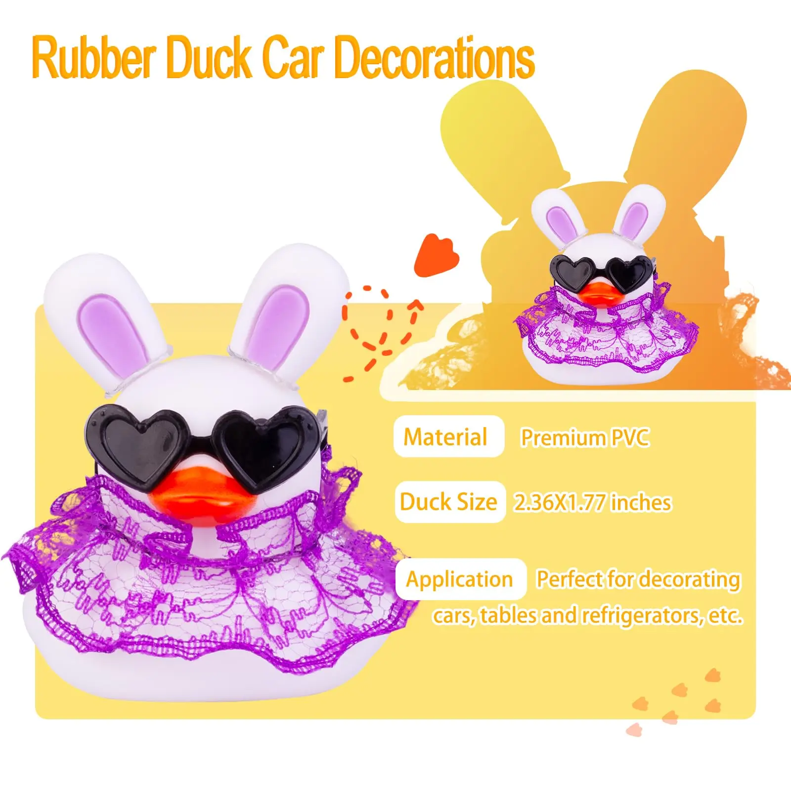 1 Set Car Duck Car Dashboard Rubber Duck Ornament Decoration with Mini Hat Sunglasses and Skirt