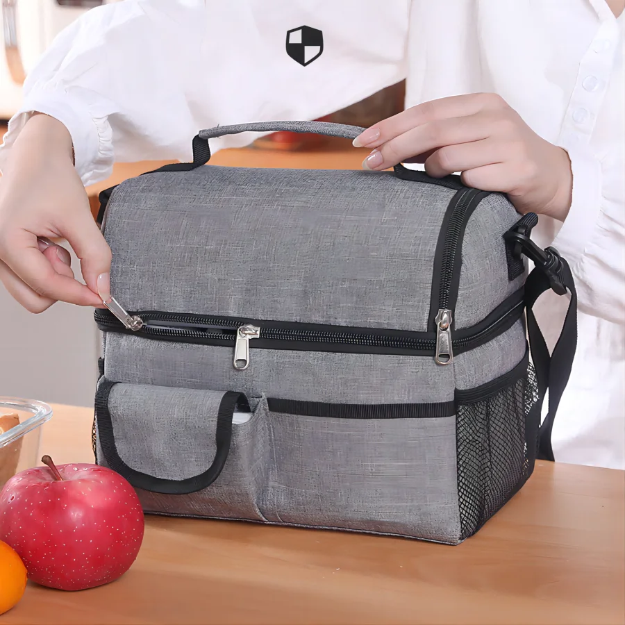 New Bento Bags Thickened Double Lunch Bags Portable Shoulder Picnic Insulated Bags Double Layer Ice Packs