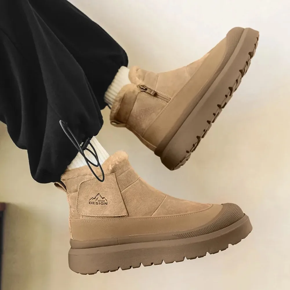 

New winter men's plush snow boots warm versatile thick-soled non-slip trendy shoes high-top with zipper winter outdoor men shoes