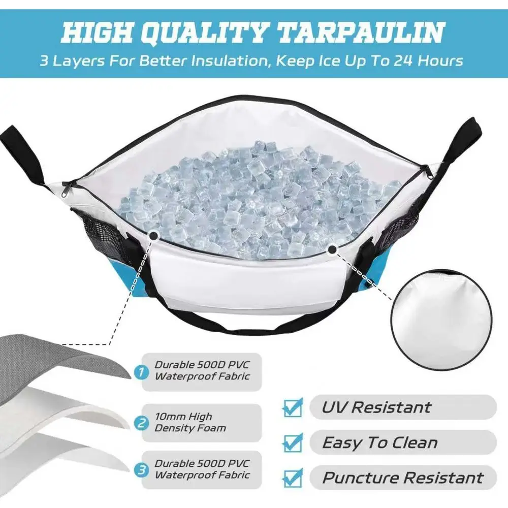 حقيبة تبريد الأسماك المعزولة مع قاع مسطح-25x17.5 40x16 60x20 بوصة مقاومة للماء لصيد الأسماك حقيبة تبريد القتل #3