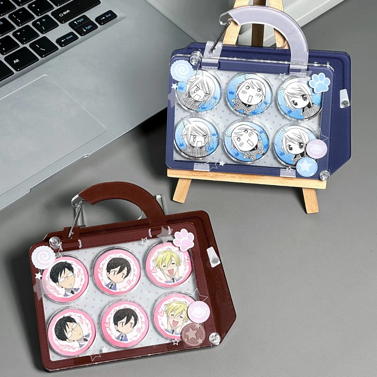 Uniform Suitcase 30mm Acrylic Badge Display Case, 6 Slots Brick for Round Pins, Fits Anime Merch Itabag, Shooting & Layout Decor