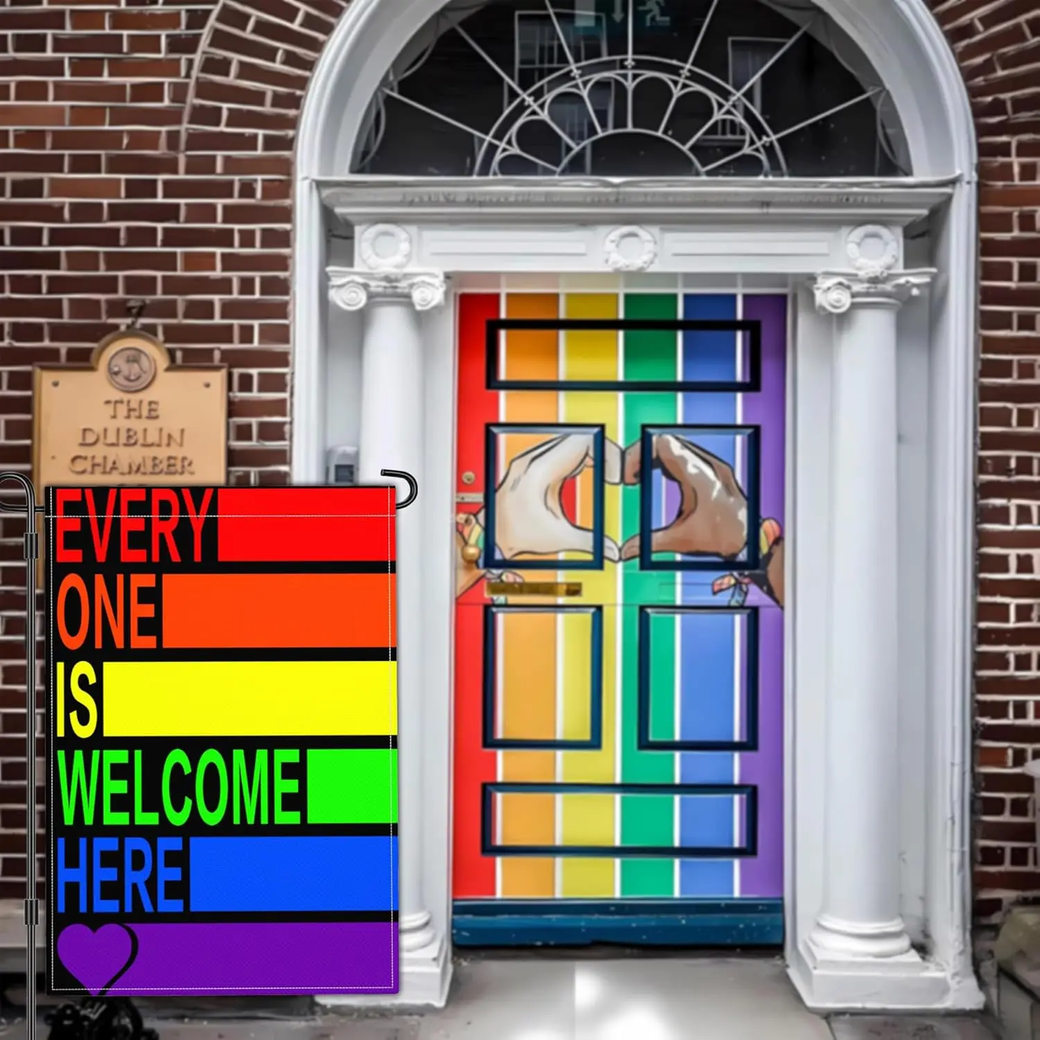 Everyone Is Welcome Here Garden Flag Gay Pride Garden Flags for Outside 12x18 Double Side LGBTQ Equality Diversity Trans Rig hhz