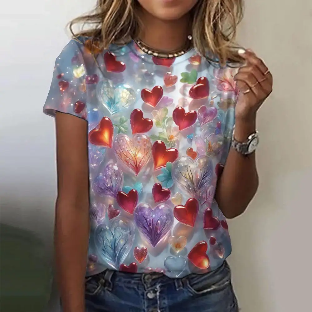 3D Love Print T Shirts Clothes Child Girl Summer Round Neck Fashion Casual Tees Summer Outdoor Short Sleeve Tops Childs Clothing