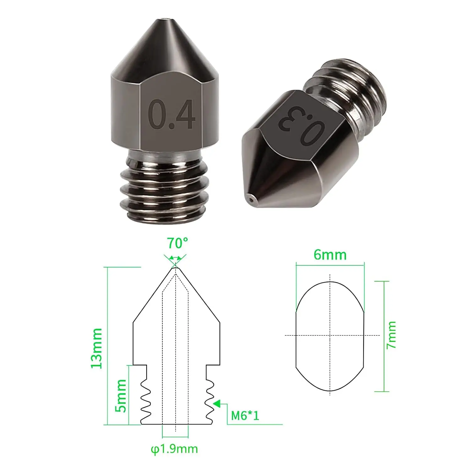 5/10PCS 3D Printer Hardened Steel MK8 Extruder Nozzles for CR-10/ Ender 3/5, Ender 3/ V2 Ender3 pro, Aquila Anet A8 A8plus ET4