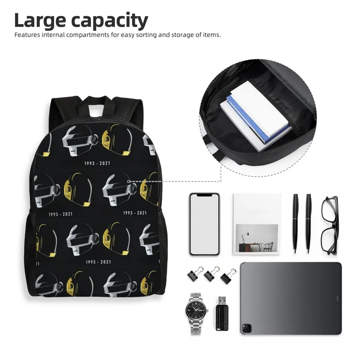 Daft Punk Electronic Music Band Tribute Helmet Art Backpack Student Boys Girls BookBag School Bag Computer Shoulder Bags