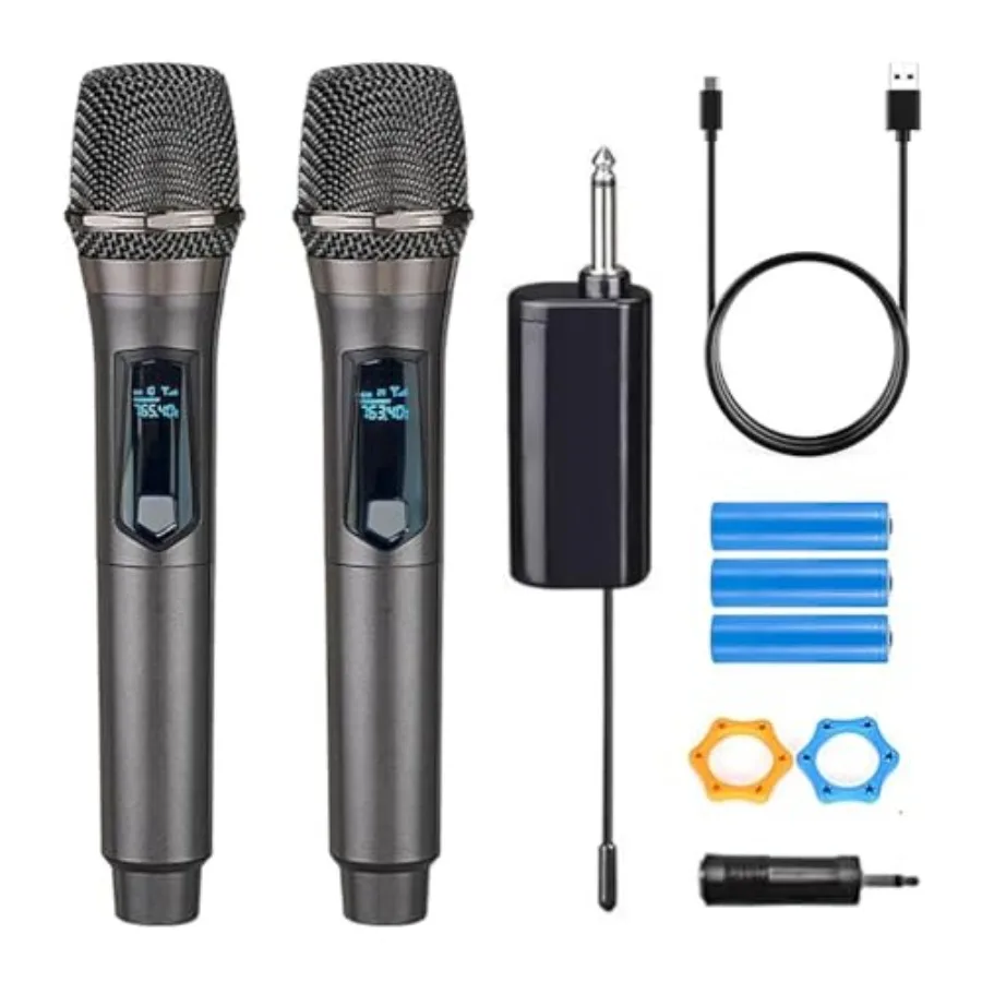 

Wireless MicrophoneRechargeable Wireless Dual UHF Microphone Dual Handheld Dynamic Wireless Mic for Karaoke Singing Wedding DJ