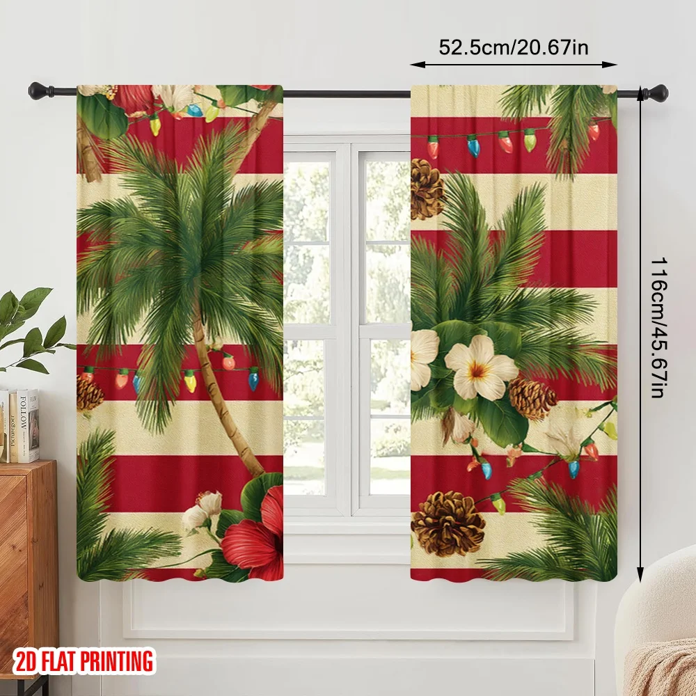 2pcs,2D plane printing Popular Curtains Tropical Santa Beach Scene with Palm Trees & Ocean Polyester (without rod) Decorations