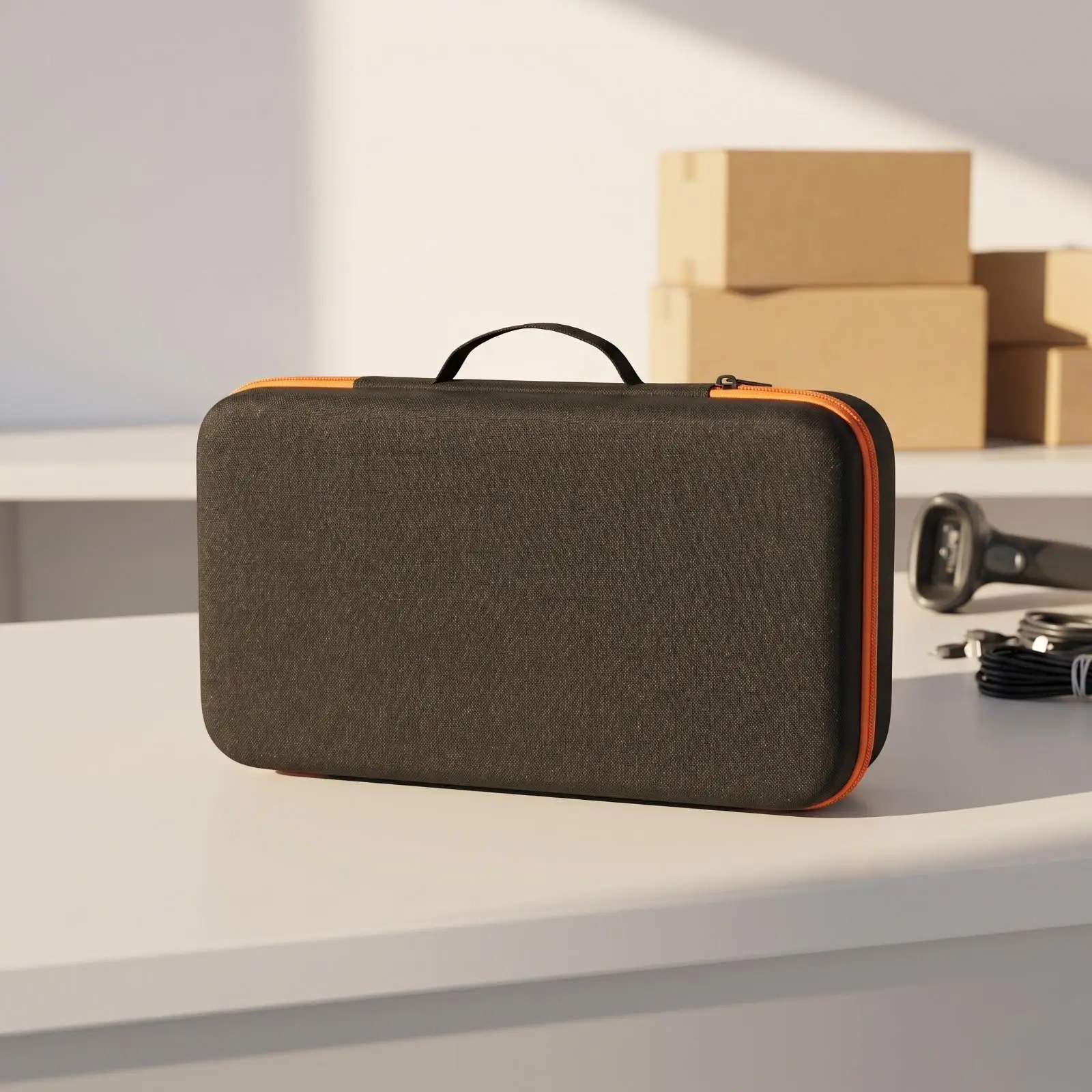 Protective EVA Case for Microphone and Earphone Gear Textured Finish with Orange Zipper Trim