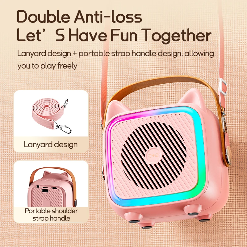 Wireless Dual Microphones Karaoke Machine KTV System Bluetooth 5.3 PA Speaker HIFI Stereo 3D Surround RGB Colorful LED Light