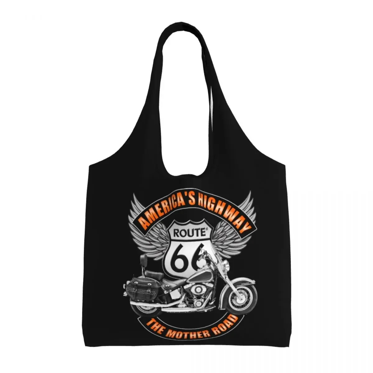 Recycling Americas Highway Route 66 Shopping Bag Women Shoulder Canvas Tote Bag Washable USA Highway Groceries Shopper Bags