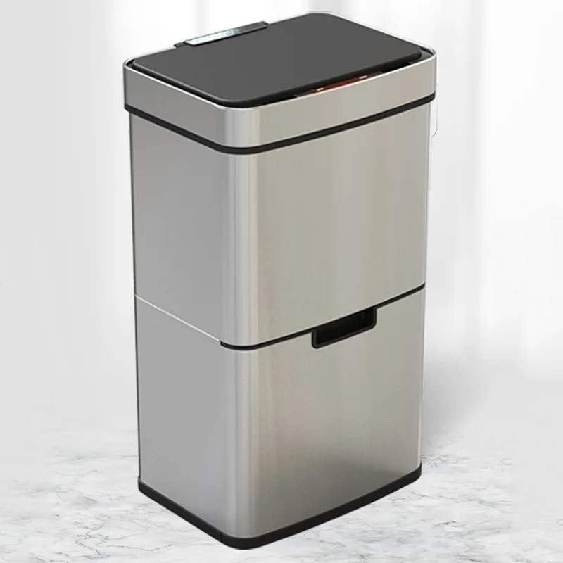 Automatic Sensor Trash Can Smart Stainless Steel Trash Bin Luxury Large Capacity Litter Bin Rectangular Kitchen Dustbin with Lid