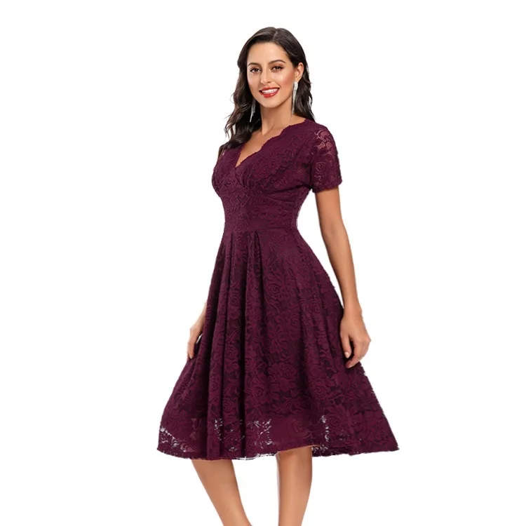 

Ретро-юбка миди в европейском и американском стиле для женщин, V-образный вырез, весна-лето, новая коллекция, 100% полиэстер, короткий рукав.