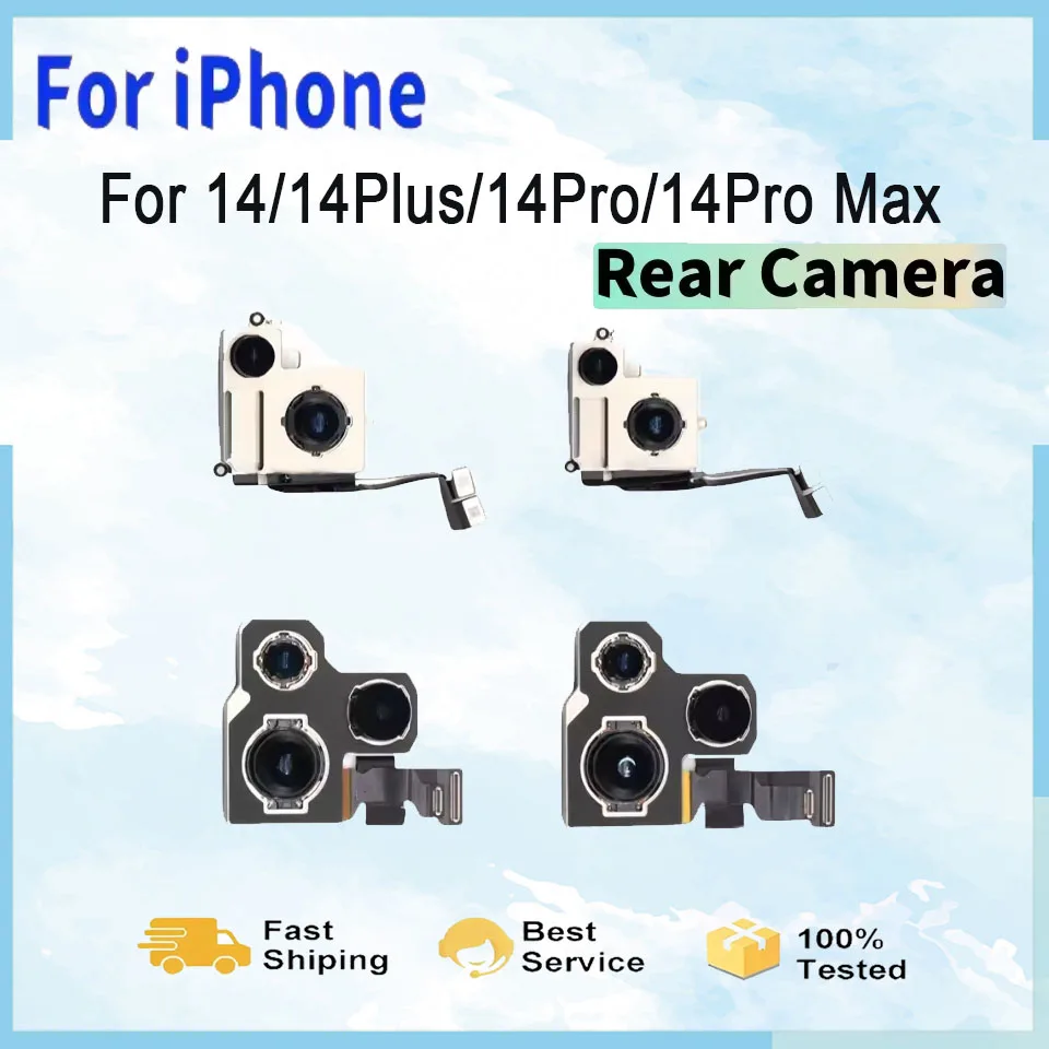 

100% Working Rear Camera For iPhone 11 12 13 14 15 16 Pro Max Back Camera 16 Plus 13 Mini Rear Main Lens Flex Cable Camera