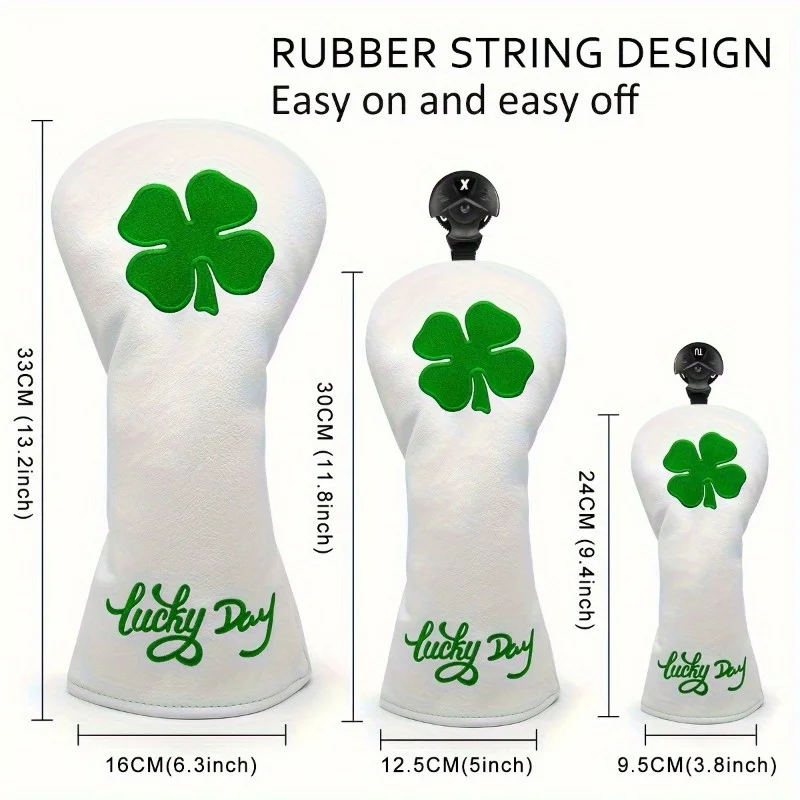 Lucky Clover Golf Club Head Cover - Fits Most Woods & Hybrids, Stretch Closure, Durable Pu Material