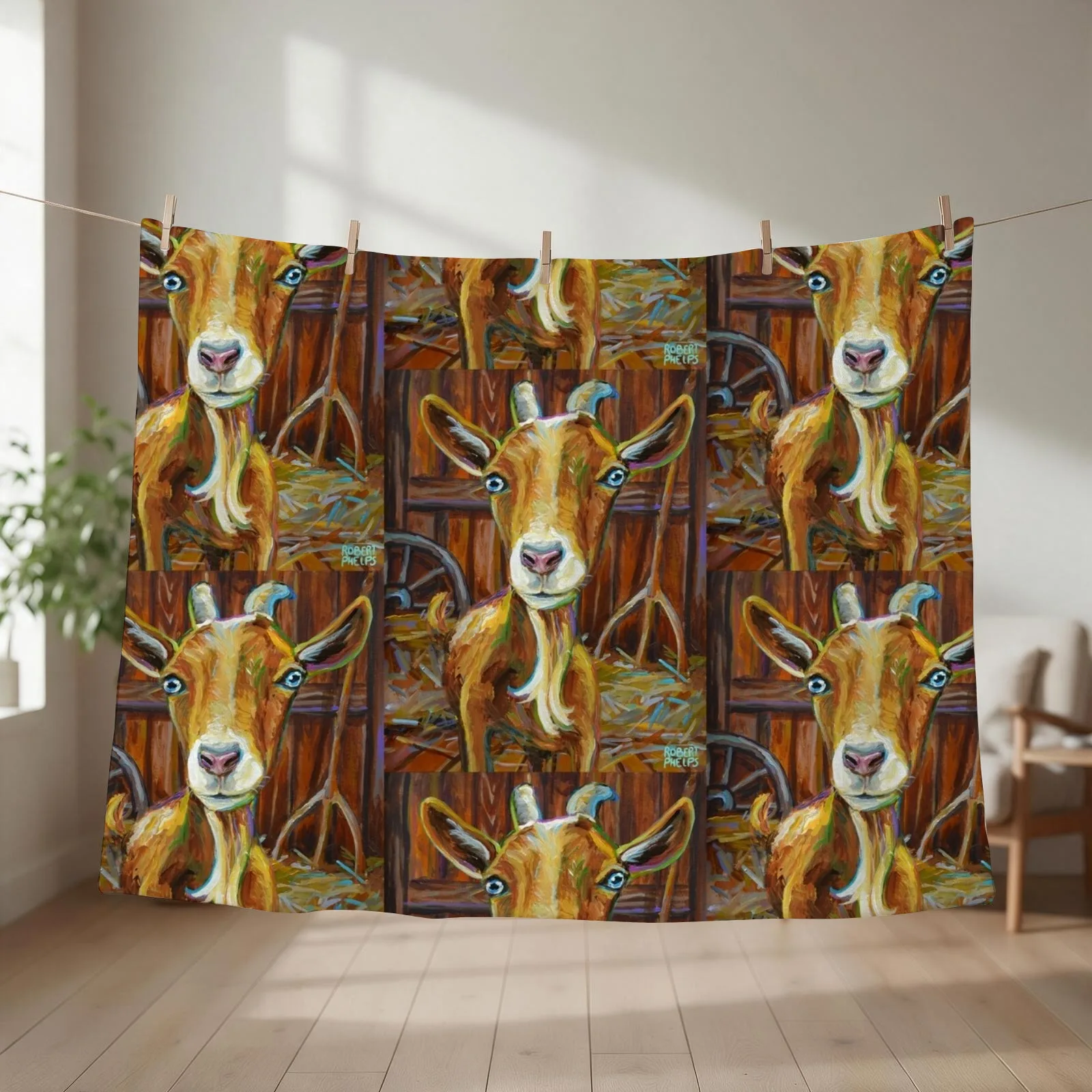 Golden Goat in Barn by Robert Phelps Throw Blanket Tourist manga sofa bed Plaid on the sofa Blankets