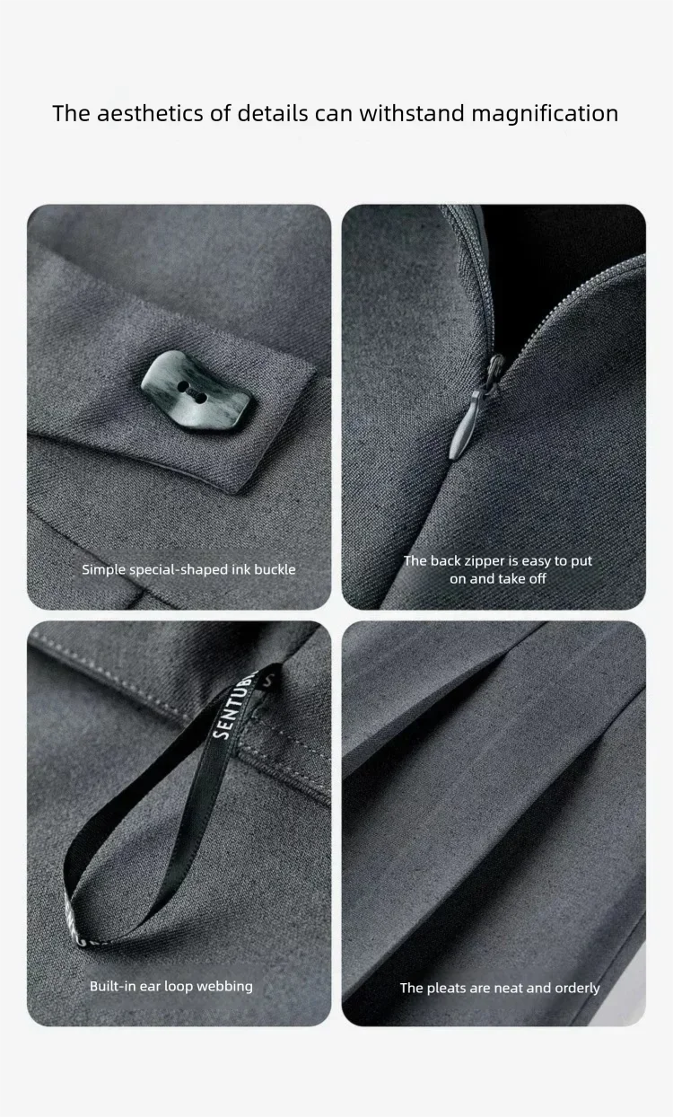SENTUBILA Damen Leinenrock 2026 Herbst Halbplissiert Hochgeschnittener A-Linien-Midirock in Grau Schlank Vielseitige Damenkleidung 161QB6634 – Detail 17