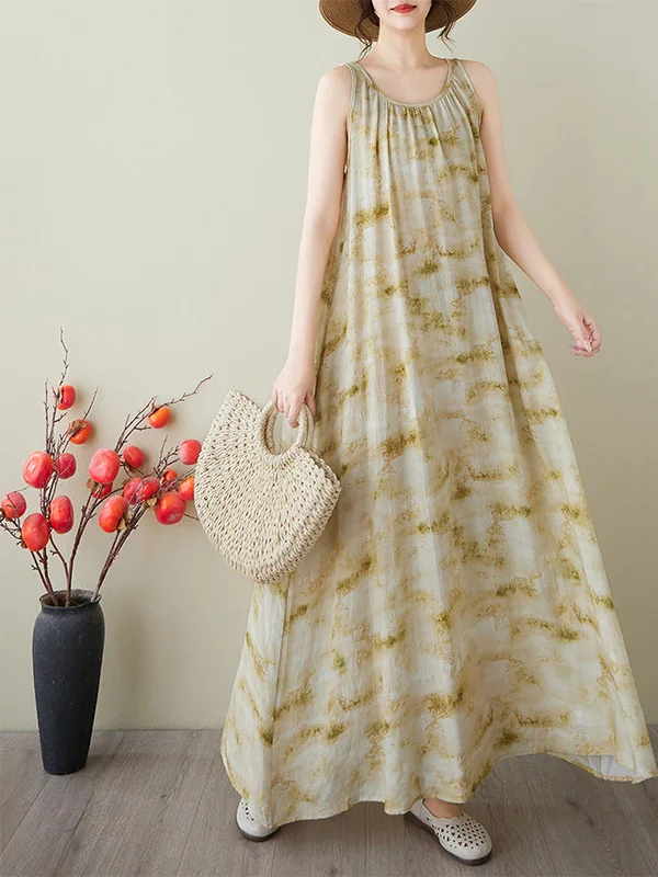 Vestido Longo de Aodão Estilo Linha A, Sem Mangas, mata Floral, Soltinho e Confortável para o Verão 2025, Estilo Cas...