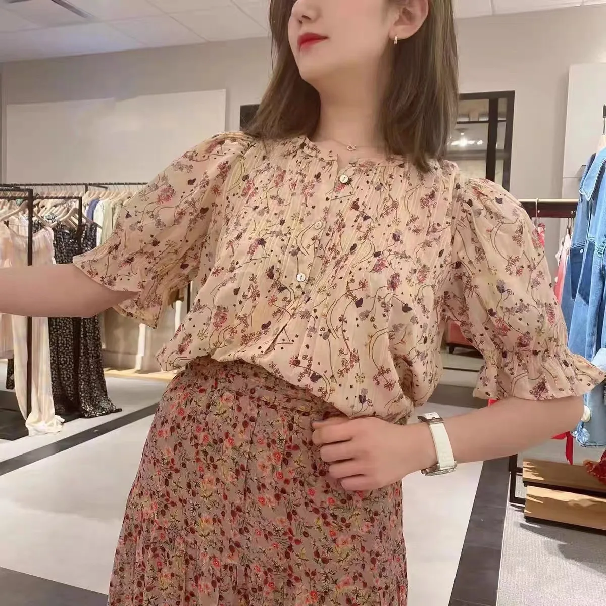 

Ретро-блузка свободного кроя из хлопка для женщин, с круглым вырезом, с цветочным принтом, рукава 3/4, повседневный стиль