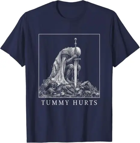 Tummy Hurts Mittelalterlicher Ritter Lustiges Fantasy-Humor-T-Shirt Y2k Castle Comedy Joke Graphic Apparel Neuheitsgeschenk Lässige Herrenbekleidung – Detail 5