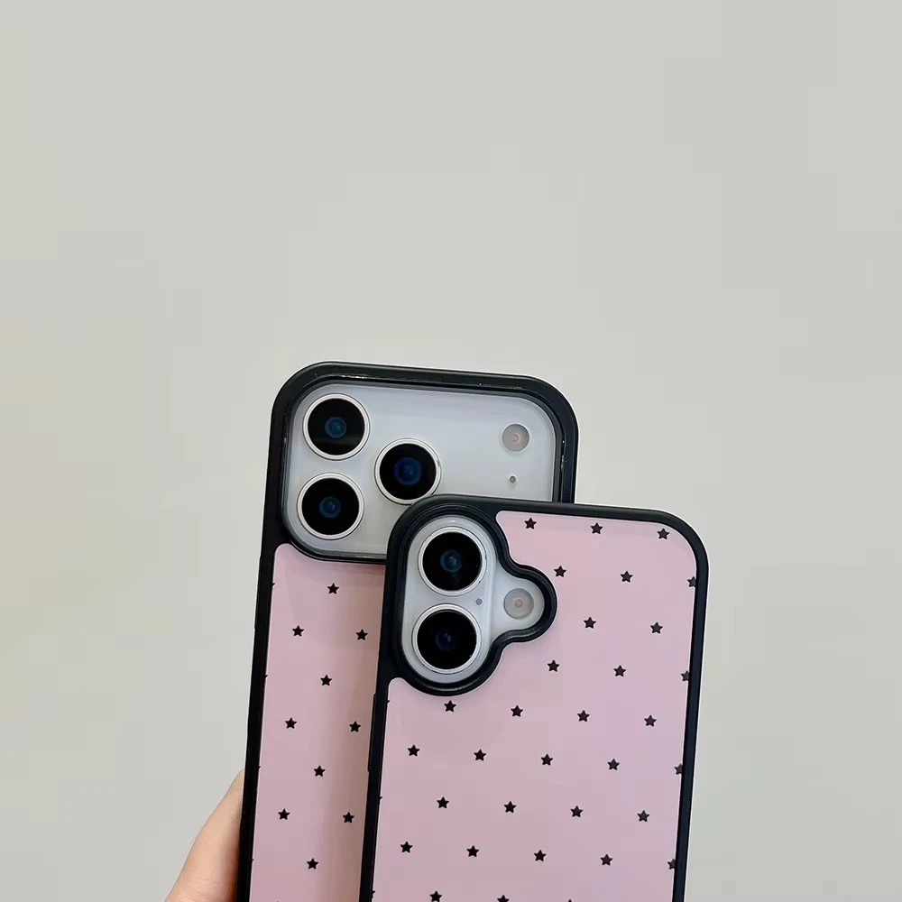 Full Screen Pink Five-pointed Stars Phone Case For iPhone 17 Air 16 Pro Max 15 14 Plus 13 12 11 Shockproof Silicone Back Cover