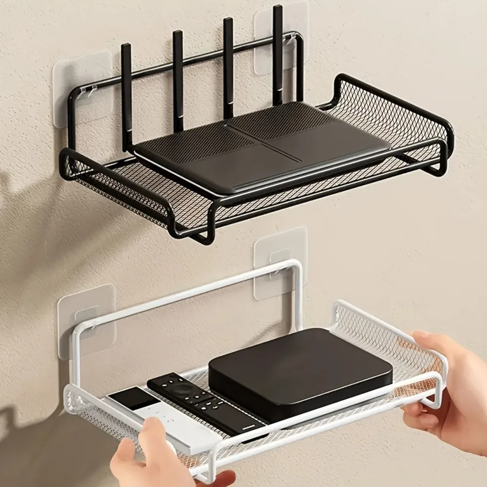 1PC Multipurpose Wall Mounted Storage Rack for Router No Drill Metal Wall Shelf for Living Room Home Organization and Storage