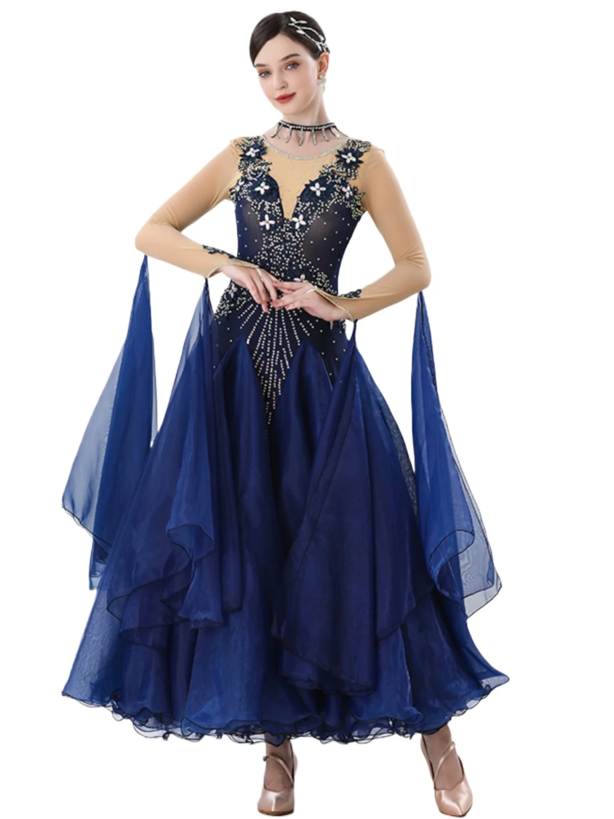 

2024 New National Standard Modern Dance Performance Competition Dress Waltz Dress Ballroom Dance Costumes 8227