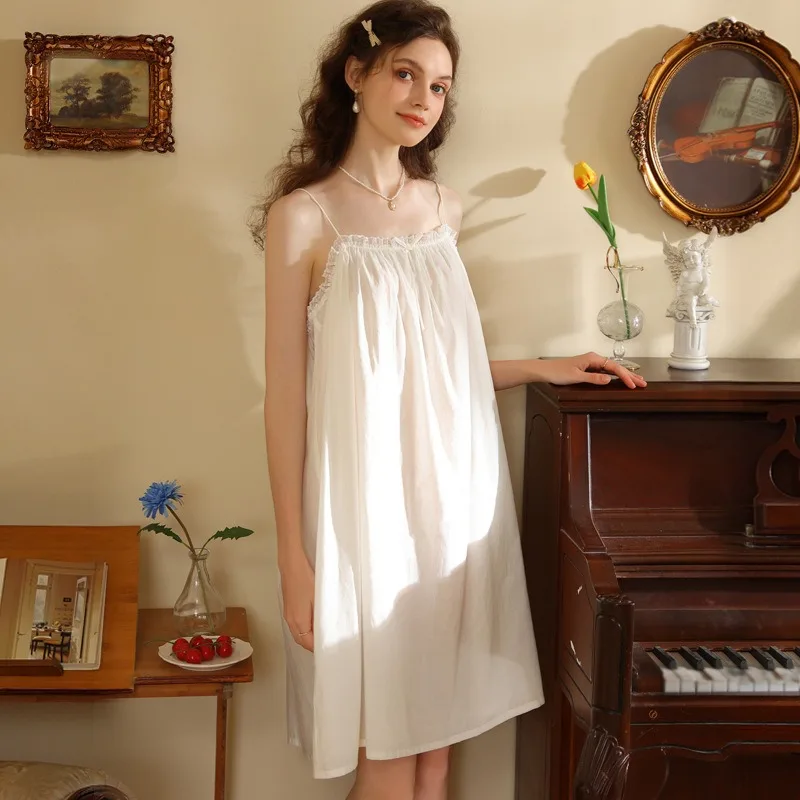 

Новая летняя хлопковая ночная рубашка на подтяжках, милая кружевная лоскутная рубашка в стиле принцессы, свободная посадка, милые французские короткие пижамы для девочек