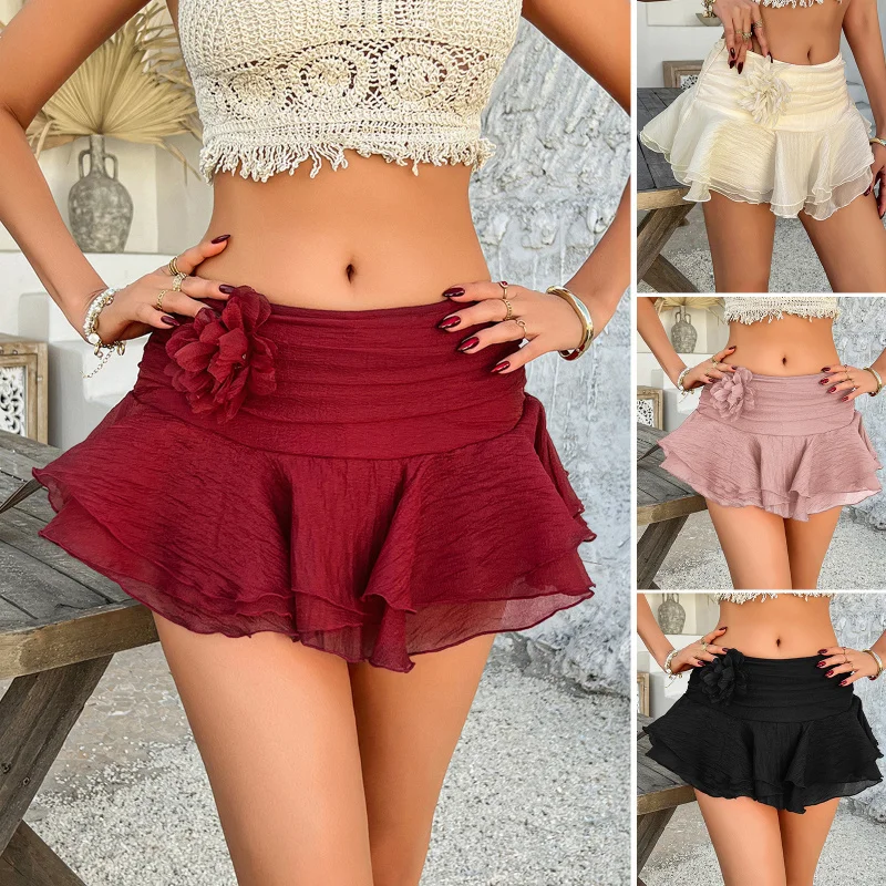 

Short Skirt Children'S Outfit Bohemian Casual Vacation Solid Color Flower Half Skirt
