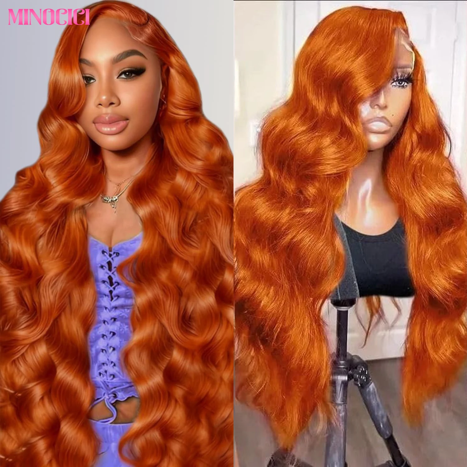 

13x6 Рыжие Объемные Волны Парики Фронта Шнурка Человеческие Волосы 200% Плотность HD Прозрачные Парики Фронта Шнурка Человеческих Волос Предварительно Сорванные Для Женщин