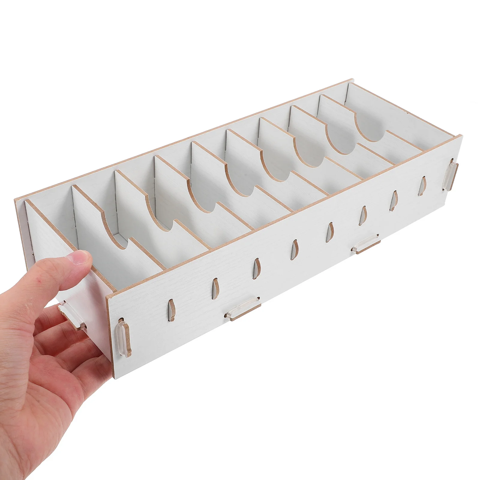 حامل سطح المكتب لبطاقات العمل الخشبية البيضاء للبطاقات والشارات، معرض الاستقبال المكتبي، ديكور البيئة الاحترافي