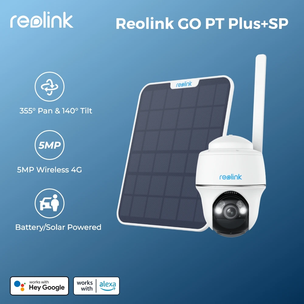 Reolink 4G LTE Solar Camera Wireless Outdoor 355° Pan-Tilt Go PT Plus Smart AI Detection 5MP Color Night Vision Security Camera