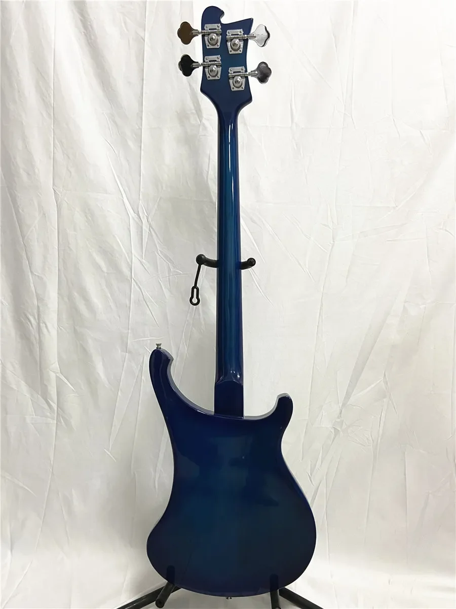 Custom Electric Bass Guitar, Left Hand, 4 String, Blue Gradient Body, Chrome Hardware, 4003