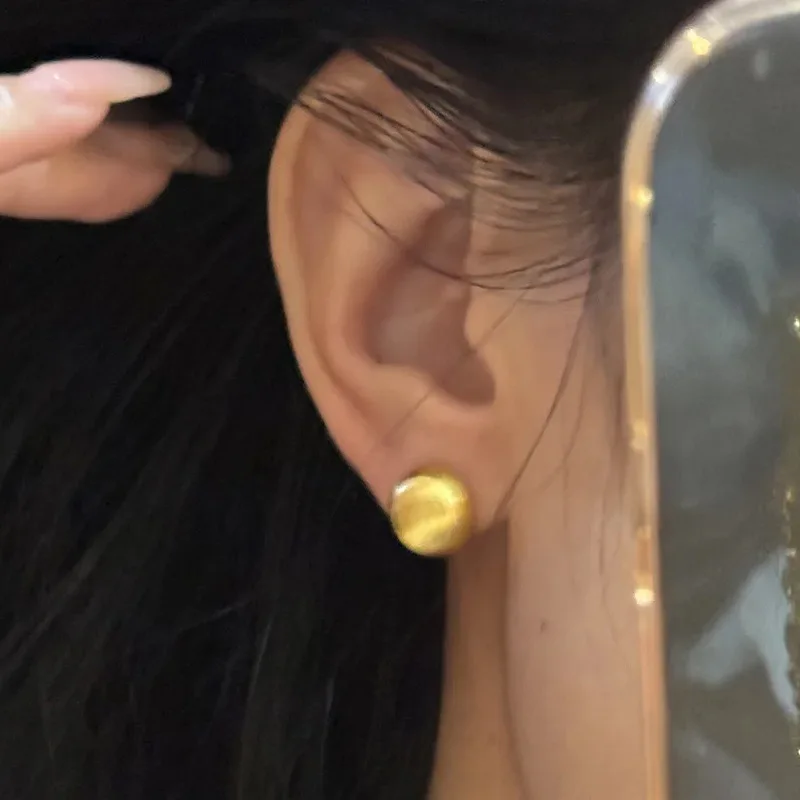

New in Matte brushed round earrings for women simple shiny Charm Classic stud earrings layered style banquet jewelry gift
