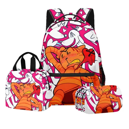 Imagen 2 del producto Novedad Popular de lujo, estampado 3D de perro de dibujos animados para hombre, 3 unidades/juego, mochilas escolares para estudiantes, mochila para portátil de viaje, bolsa de almuerzo, estuche para lápices