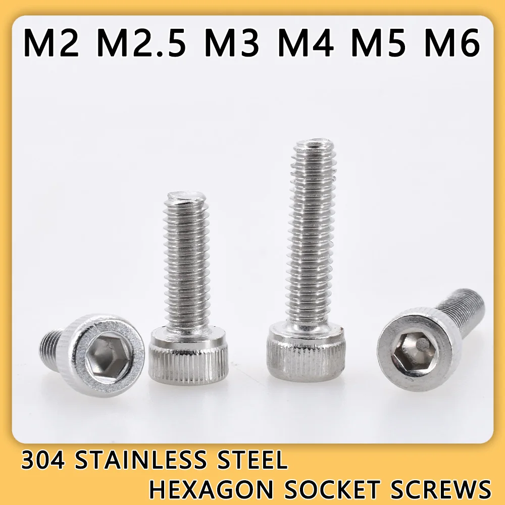 

M2 M2.5 M3 M4 M5 M6 304 Stainless Steel Metric Thread Hexagon Socket Screw Hex Allen Bolt Hexagonal Machine Screws DIN912