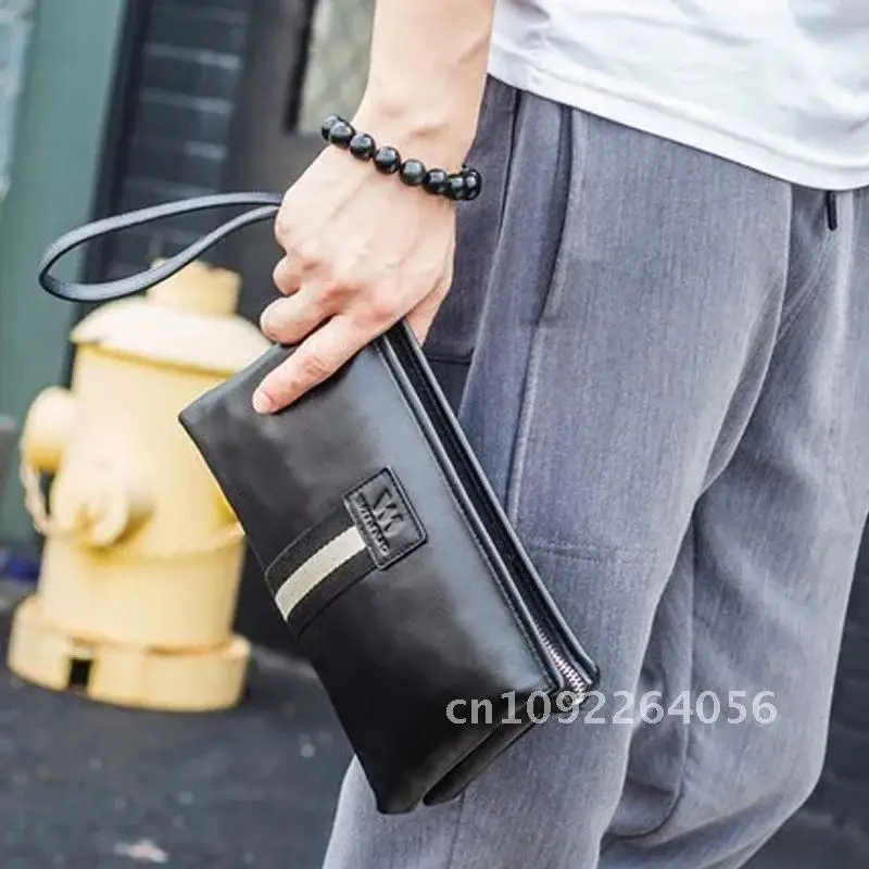 SENOFAN Men's Clutch Bags 100% Genuine Leather Double Layer Large Envelope Bag Zipper Brand Long Bag Wallets Hand Male Black For