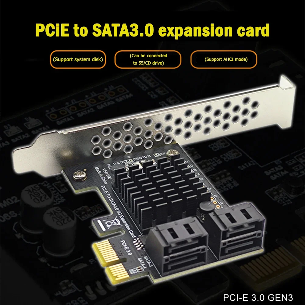 بطاقة SATA III PCIe 4 منافذ 6Gbps SATA إلى PCI-e 1X محول محول مع قوس PCI Express محول محول 1 قطعة