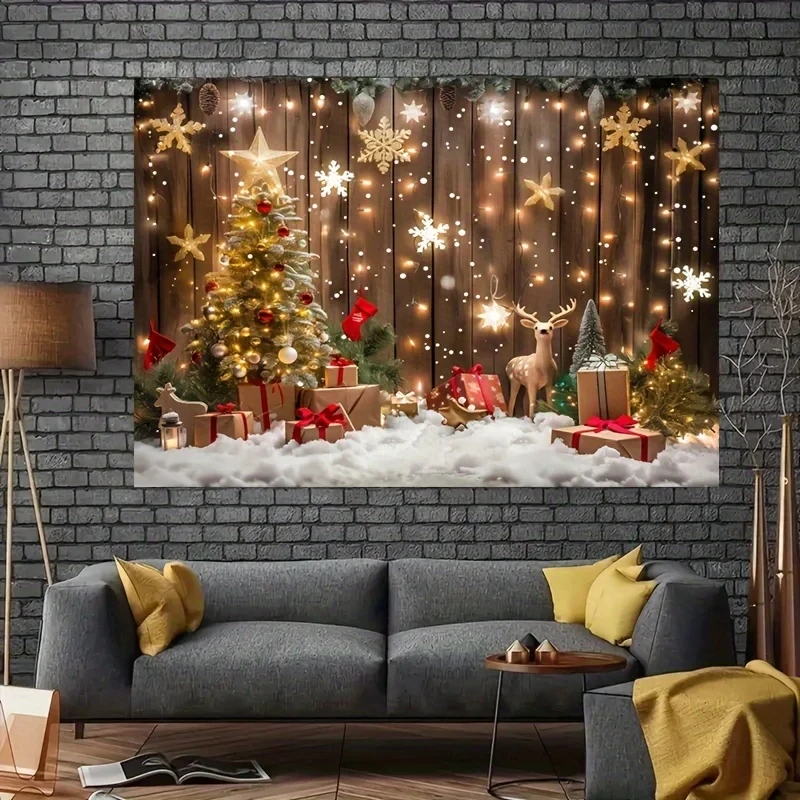 Bohemian style 2025 vintage Christmas tapestry Christmas tree deer stars snowflakes Christmas decoration living room studio deco
