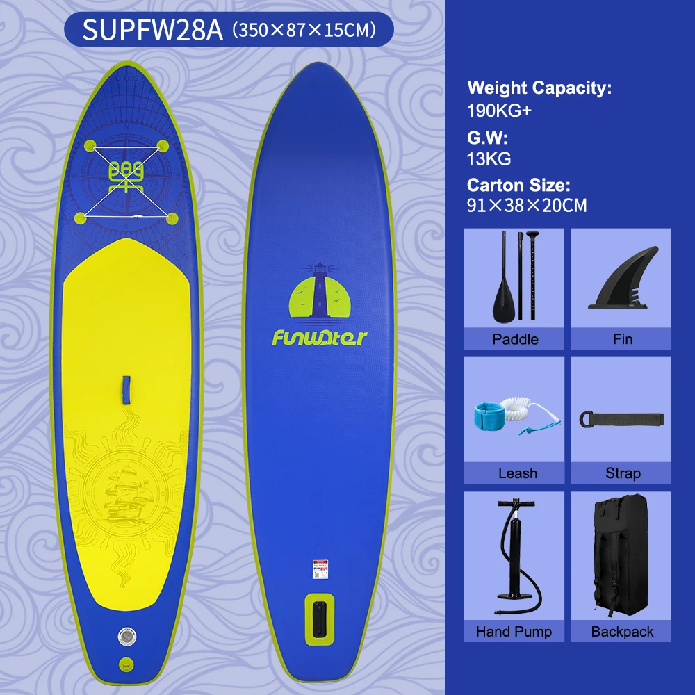 Funwater-paddle board inflável com acessórios, 350x87x15cm