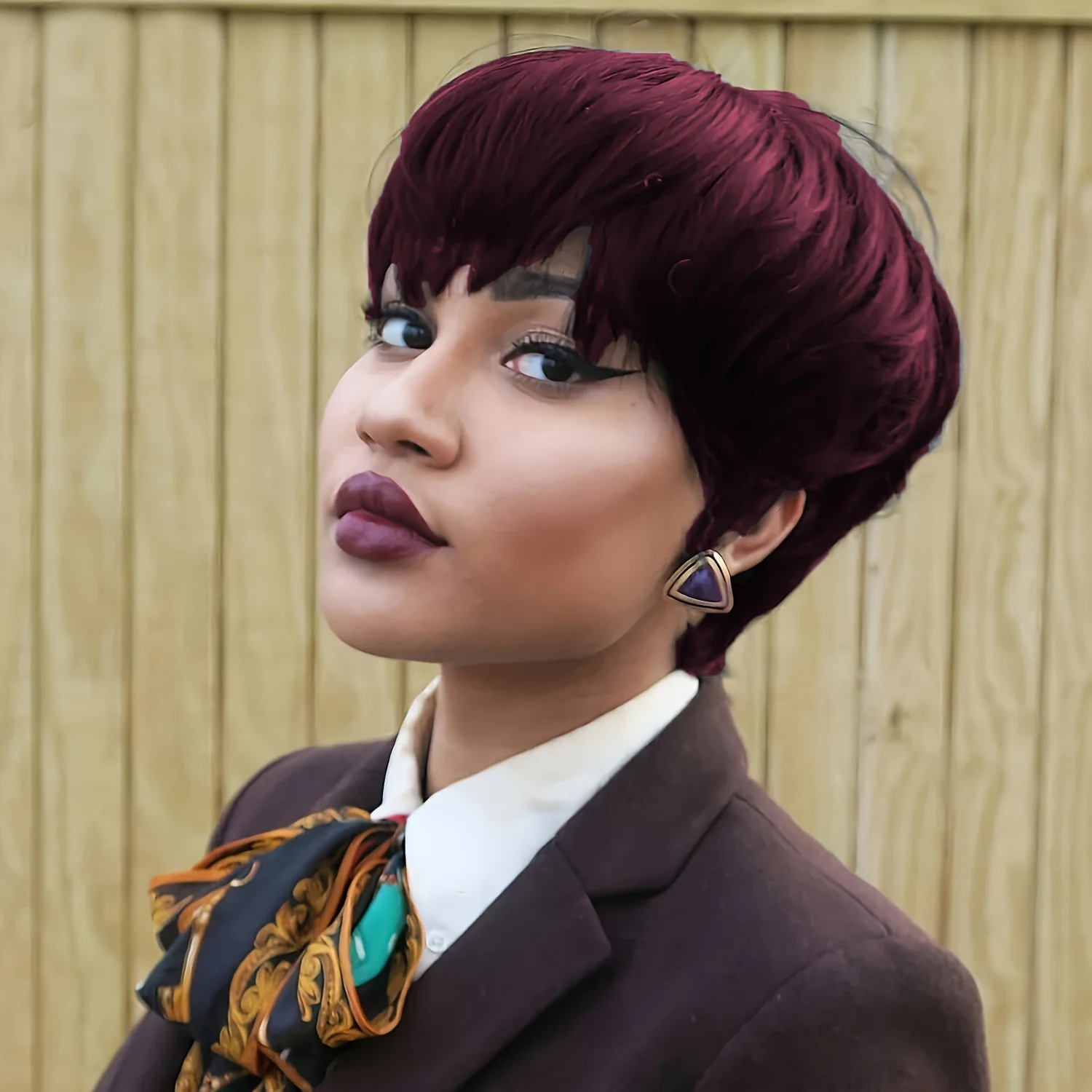 4 # 99J/1Bカラーのピクシーカットストレート人毛ウィッグ、女性用フルマシンメイドウィッグ、ショートレイヤードストレートウィッグ（前髪付き）