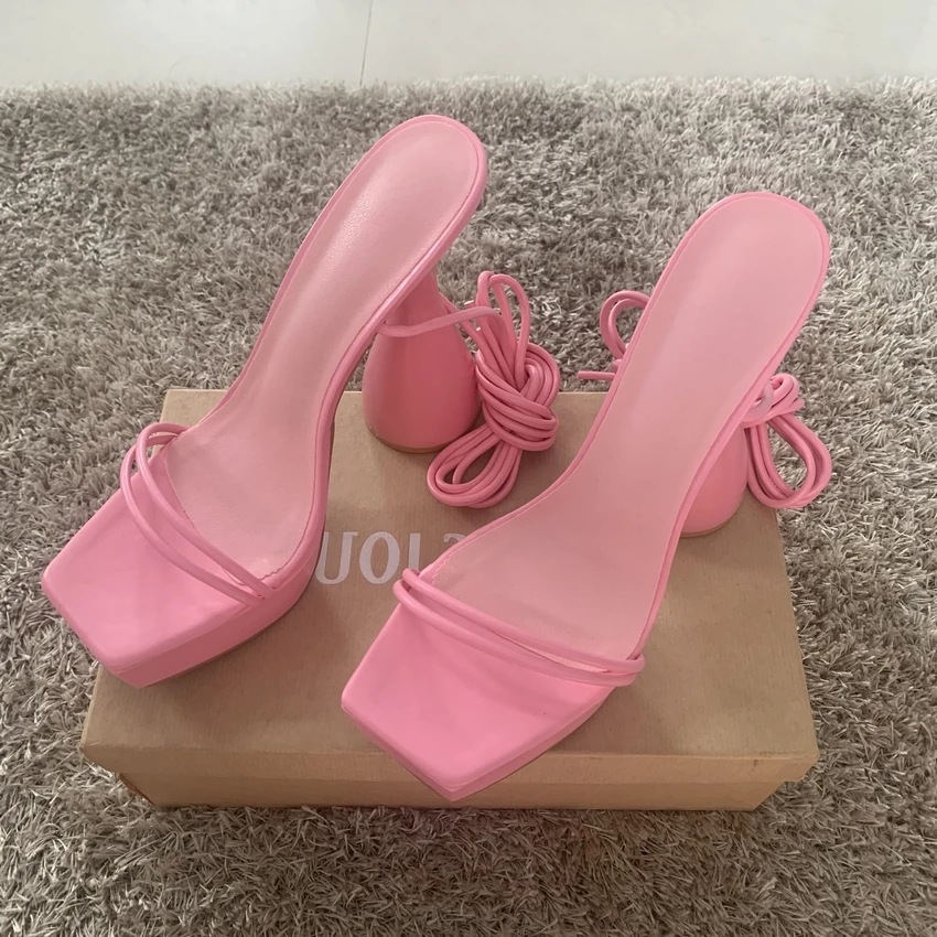 2022 New Fashion Platform Pumps Pink Green Cross straps Sandals Club Female thick-soled Strange High-heeled Sandals Party shoes