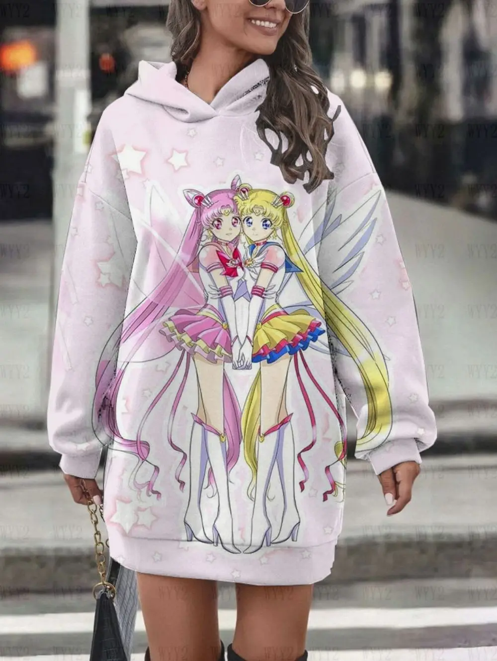 Sailor Moon Anime Print Autumn and Winter Pullover for Girls Cartoon Creative Hoodie Fashion Clothing All-match Hoodie Dress