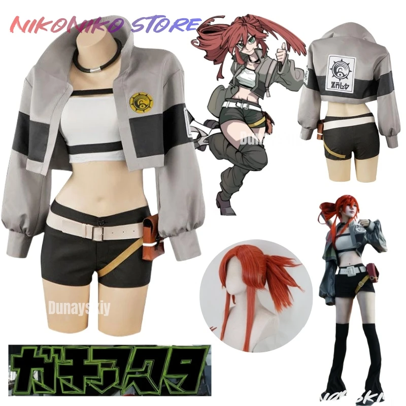 

GACHIAKUTA Riyo Reaper With The Long Messy Red Hair Often Tied Up In A Sidewards Loop With Thick Cosplay Costume Anime Full Suit