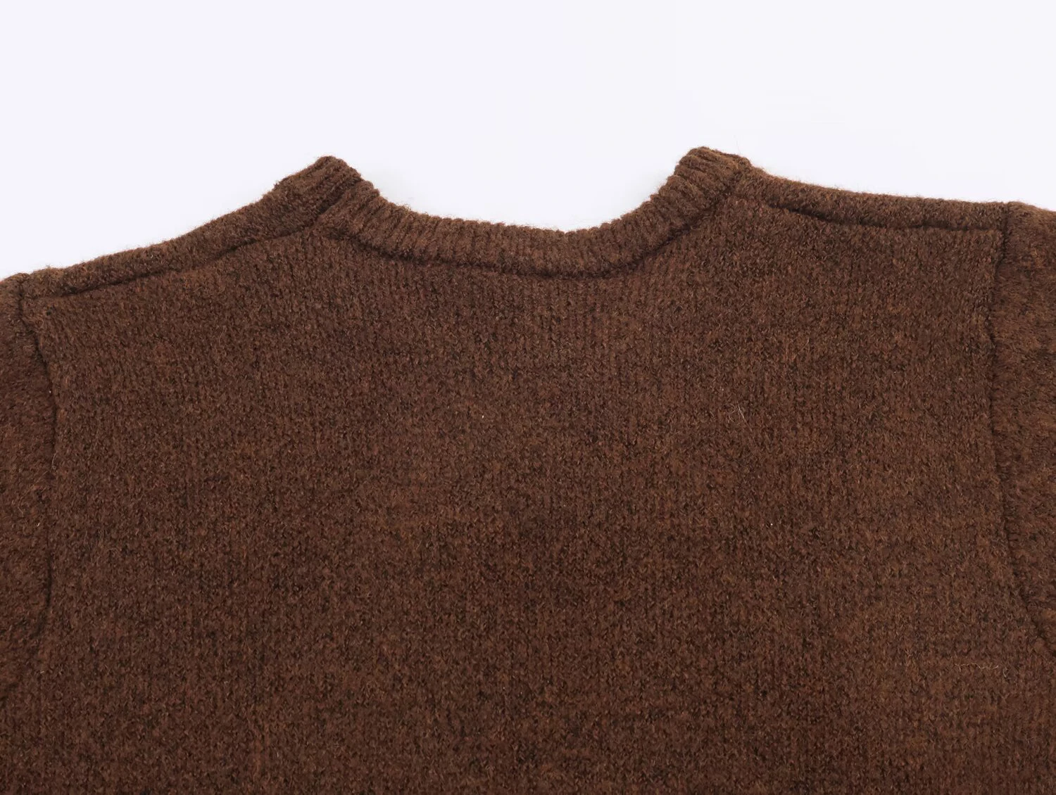 Pull en tricot à manches courtes et col rond pour femme, mélange marron rétro, perles, nouvelle collection hiver 2025