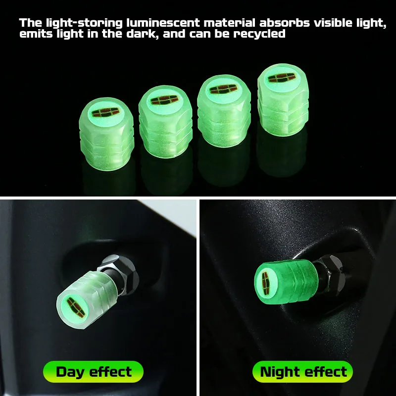 4Pcs Car Luminous Tire Valve Caps Tyre Fluorescent Accessories For Geely Coolray C GX3 Emgrand Binray X7 Tugella EC7 LC Panda CK