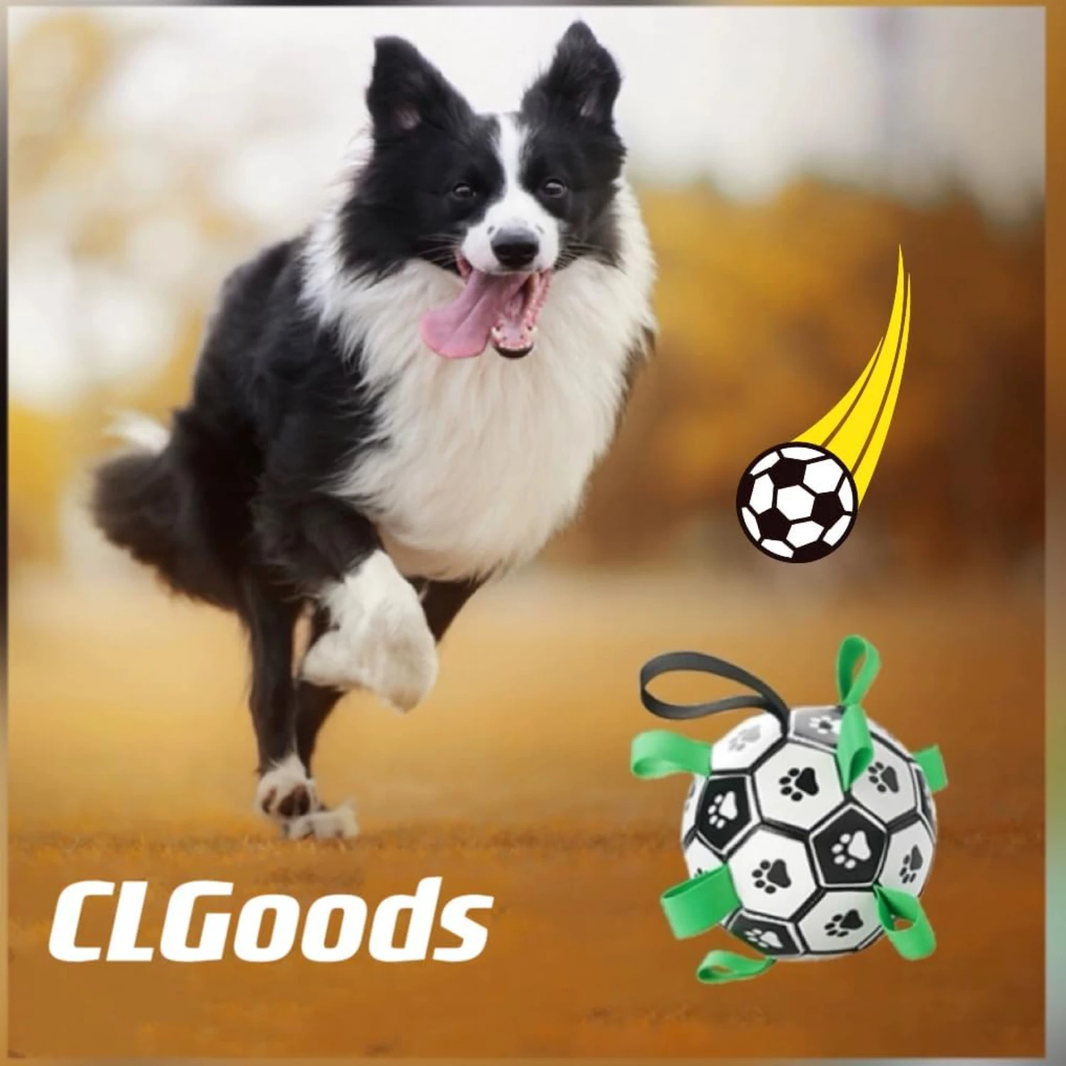 Conjunto emocionante de bola de futebol grande para collies de fronteira energética – Brinquedo interativo conveniente com alças e alça perfeitas - I