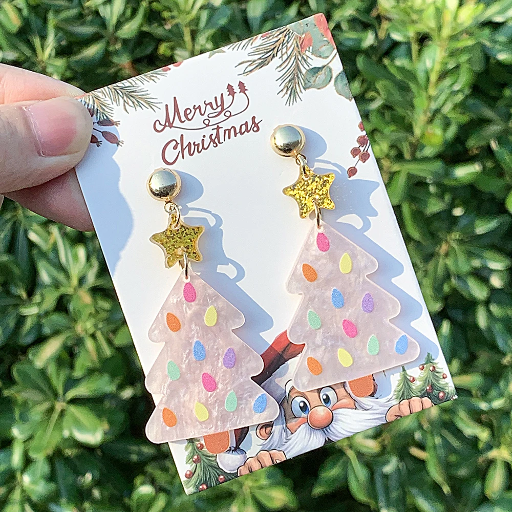 Acrylic Christmas Dangle Earrings for Women Christmas Tree House Cat Snowman Gingerbread Winter Earrings Christmas Jewelry
