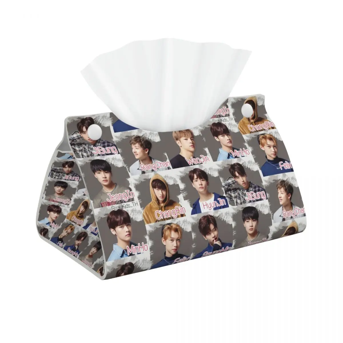 Custom TV Program    Kpop Stray Kids Tissue Box Cover Rectangular PU Leather Rock Fashion Facial Tissues Holder for Car