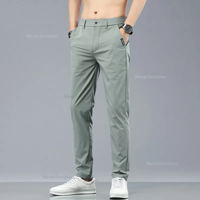 Summer Stretch Thin Pants for Men Business Solid Color Slim Straight Casual Formal Work Clothes Trousers Male 28-38
