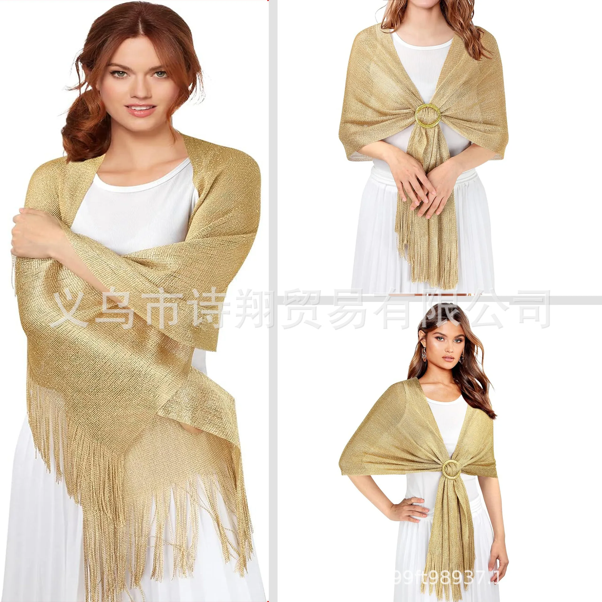 Gold Silver Thread Beach Play Flat Scarf Tassel Dinner Party Dance Wedding Clothing Accessories SJ15